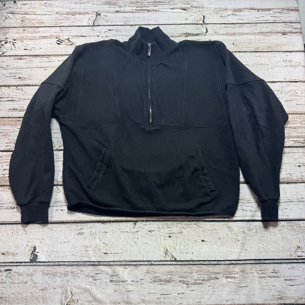 YoungLA 1/4 Zip Sweatshirt Boxy Oversized S Black Embroidered Logo Warm Up